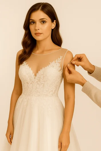 Custom wedding dress neckline design showing unique personalized neckline creation